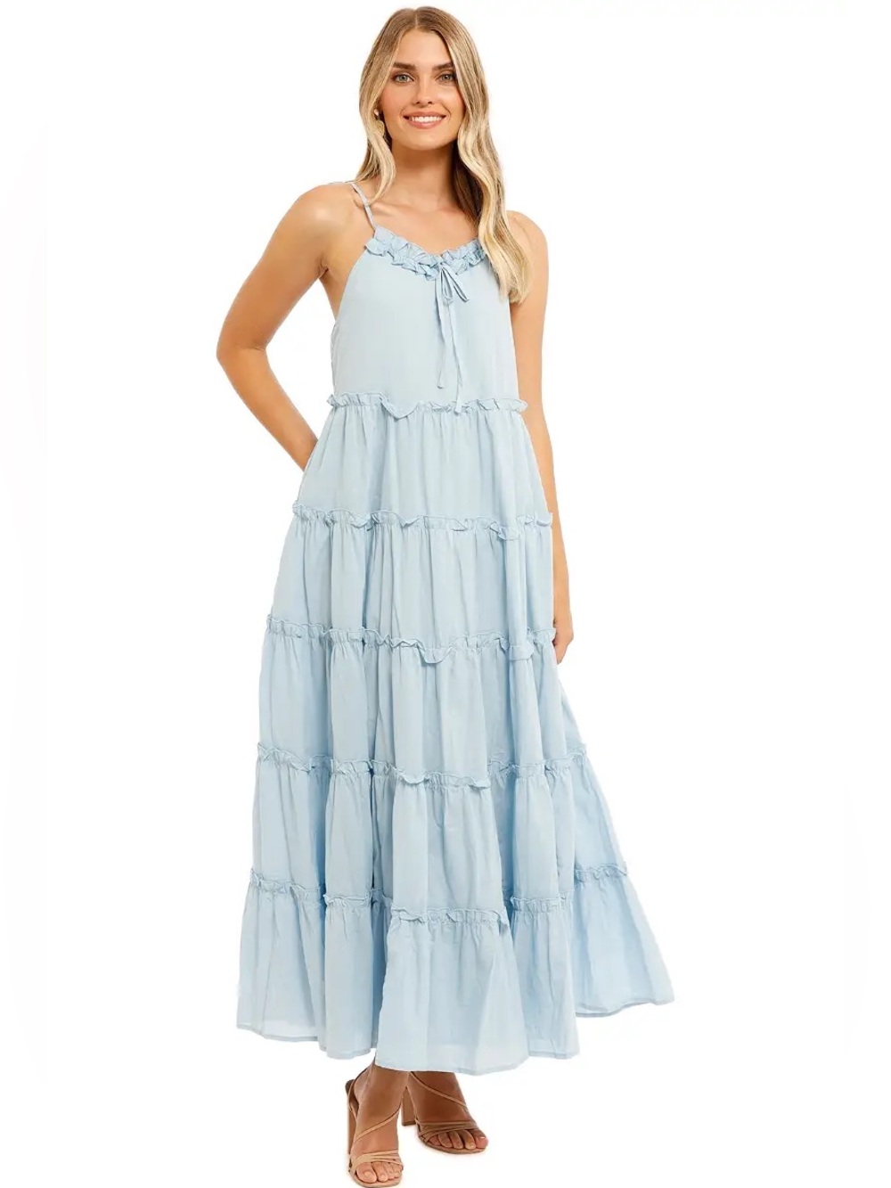 Charlie Holiday Senorita Tiered Maxi Dress in Blue Sz 2